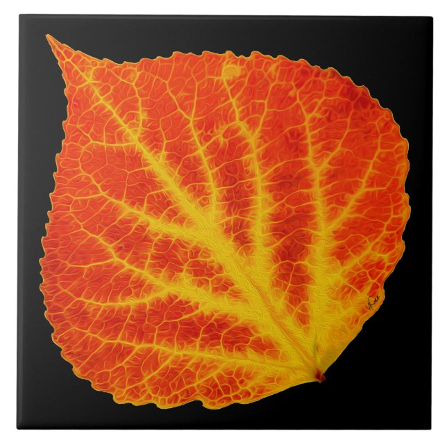 Red & Yellow Aspen Leaf #10 Tile (Front)