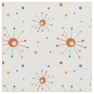 Red Yellow Atomic Starbursts Mid Century Pattern Fabric