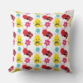 RED & YELLOW BABY BUGS & FLOWERS CUSHION