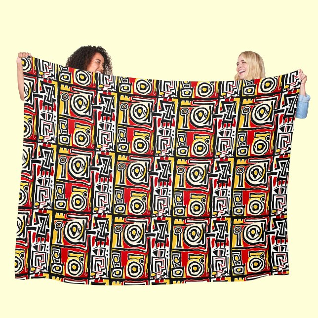 Red Yellow Black Abstract African Tribal Geometric Fleece Blanket (Creator Uploaded)