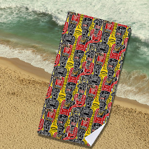 Red Yellow Black Abstract Figures  Beach Towel