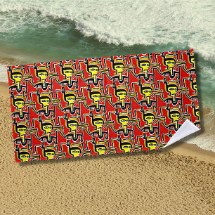 Red Yellow Black, Abstract Figures Beach Towel