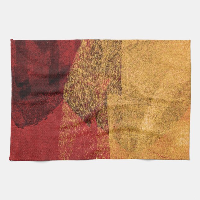 Red yellow black abstract paint brush art tea towel (Horizontal)