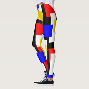 Red, Yellow, Black and Blue Geometric Leggings