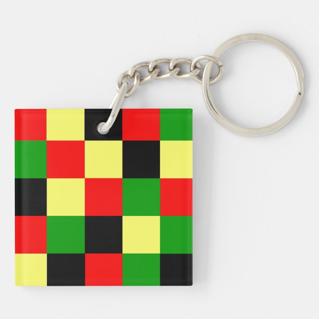 Red, Yellow, Black and Green Checkers Key Ring (Back)