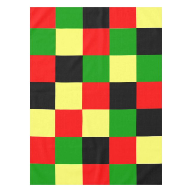 Red, Yellow, Black and Green Checkers Tablecloth (Front)