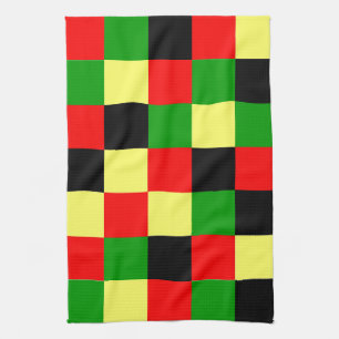 Red, Yellow, Black and Green Checkers Tea Towel
