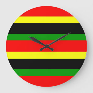 Red, Yellow, Black and Green Stripes Large Clock