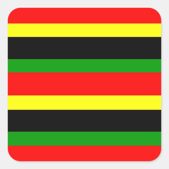 Red, Yellow, Black and Green Stripes Square Sticker (Front)