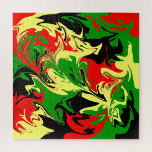 Red, Yellow, Black and Green Swirls Jigsaw Puzzle