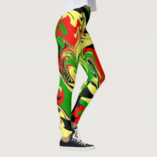 Red, Yellow, Black and Green Swirls Leggings