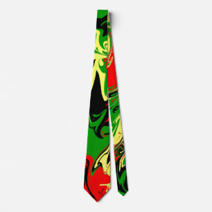 Red, Yellow, Black and Green Swirls Tie