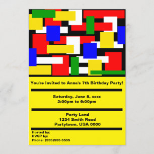 Red, Yellow, Black, Blue and Green Blocks Invitation
