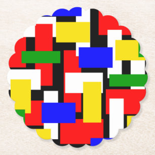 Red, Yellow, Black, Blue and Green Blocks Paper Coaster
