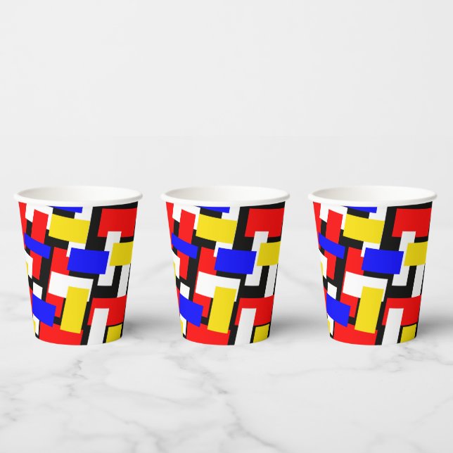 Red, Yellow, Black, Blue and Green Blocks  Paper Cups (Multi)