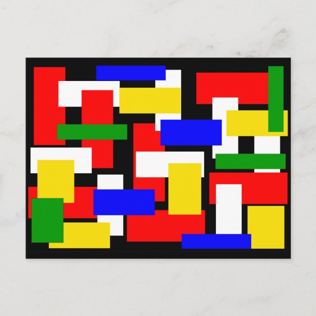 Red, Yellow, Black, Blue and Green Blocks Postcard (Front)