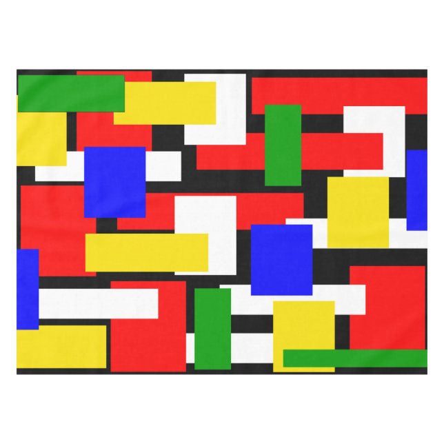 Red, Yellow, Black, Blue and Green Blocks Tablecloth (Front (Horizontal))