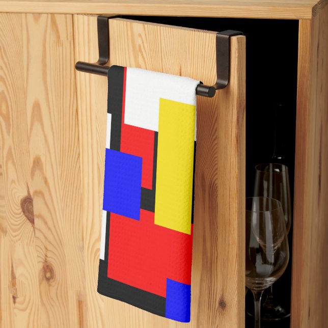 Red, Yellow, Black, Blue and Green Blocks Tea Towel (Thirds Fold)