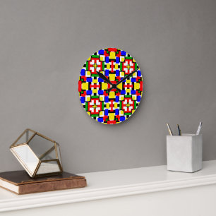 Red, Yellow, Black, Blue and Green Geometrics Round Clock