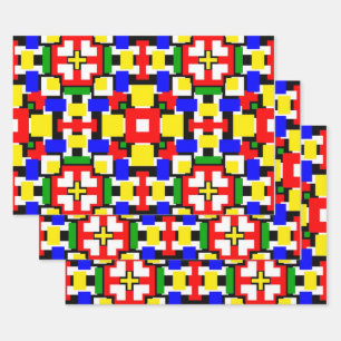 Red, Yellow, Black, Blue and Green Geometrics  Wrapping Paper Sheet