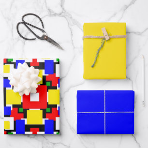 Red, Yellow, Black, Blue and Green Geometrics Wrapping Paper Sheet