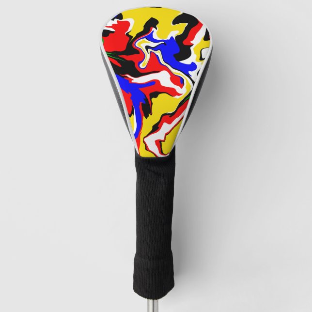 Red, Yellow, Black, Blue and Green Swirls  Golf Head Cover (Front)