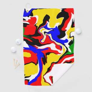 Red, Yellow, Black, Blue and Green Swirls  Golf Towel