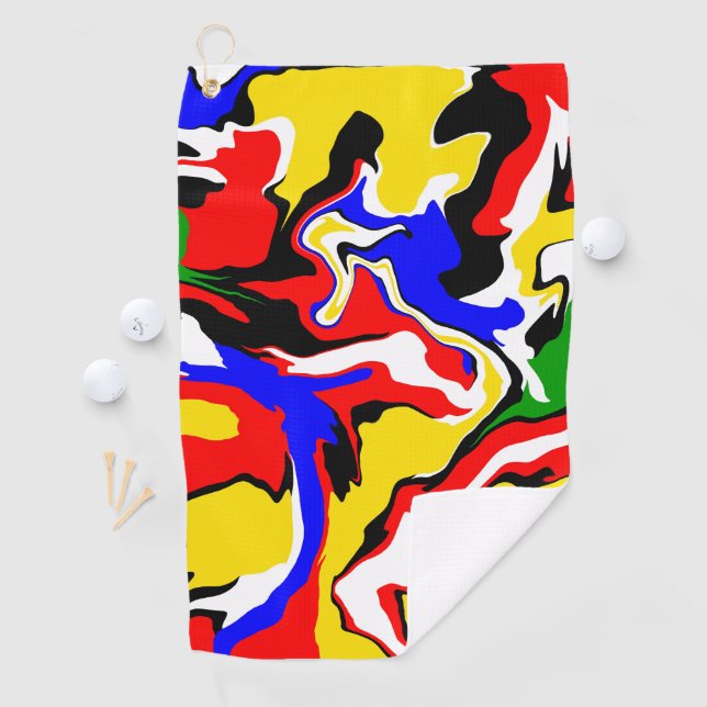 Red, Yellow, Black, Blue and Green Swirls  Golf Towel (InSitu)