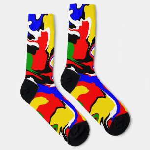 Red, Yellow, Black, Blue and Green Swirls  Socks