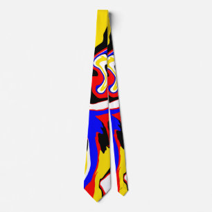 Red, Yellow, Black, Blue and Green Swirls Tie