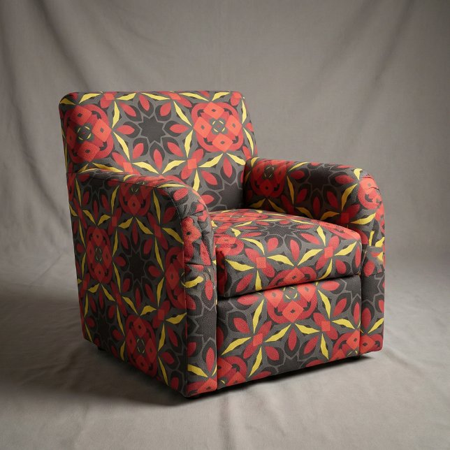 Red Yellow Black Ethnic Arabesque Mosaic Pattern Fabric (Creator Uploaded)