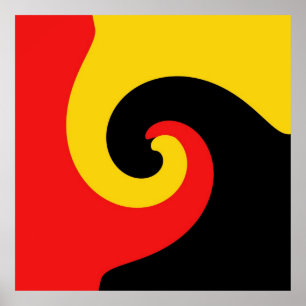 Red Yellow Black Retro Swirl Painting Abstract Art Poster