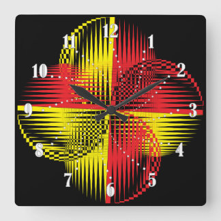 red yellow black square wall clock