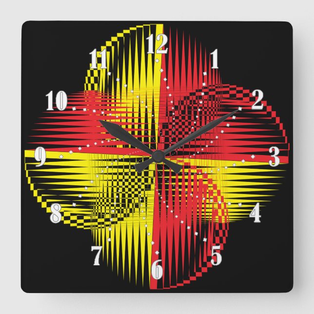 red yellow black square wall clock (Front)