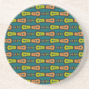 Red, Yellow, Black, Tribal on Teal: Round Coaster