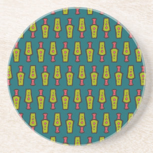 Red, Yellow, Black, Tribal on Teal: Round Coaster
