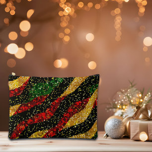 Red Yellow Black Waves of Festive Glitter Accessory Pouch