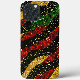 Red Yellow Black Waves of Festive Glitter iPhone 13 Pro Max Case