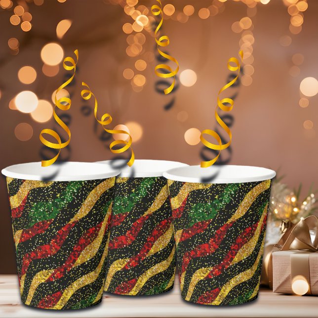 Red Yellow Black Waves of Festive Glitter Paper Cups (Creator Uploaded)