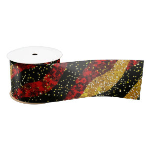 Red Yellow Black Waves of Festive Glitter Satin Ribbon