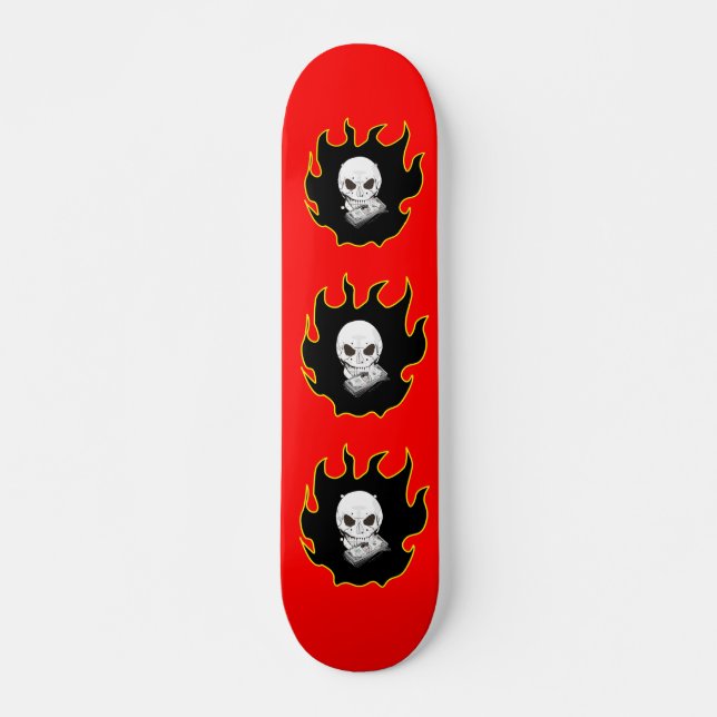  Red Yellow Black White Skull Money Death Fire  Skateboard (Front)