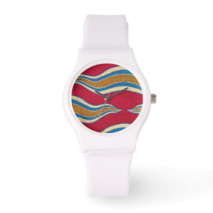 RED YELLOW BLUE ABSTRACT WAVES WATCH