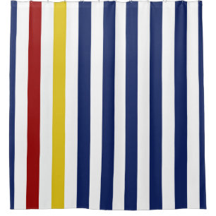 Red Yellow Blue And White Stripes Shower Curtain