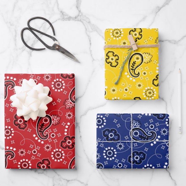 Red Yellow Blue Bandanna Classic Pattern Fun  Wrapping Paper Sheet (Front)