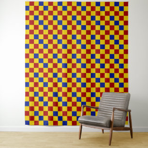 Red Yellow Blue Chequered Pattern Design  Tapestry