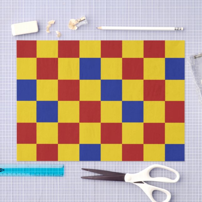 Red Yellow Blue Chequered Pattern Design  Tissue Paper (Craft)