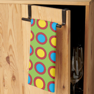 Red Yellow Blue Circles Pattern Tea Towel