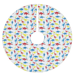 Red yellow blue cute dinosaurs tree skirt