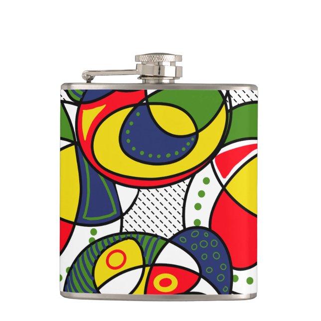 Red Yellow Blue Green Beach Ball Hip Flask (Front)