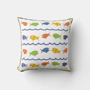 Red Yellow Blue Green Fish Throw Pillow